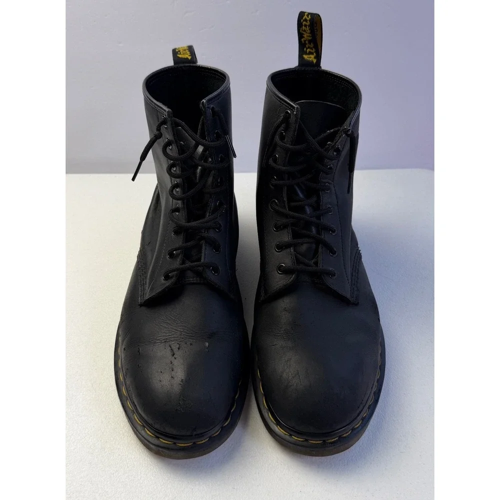 Vintage Dr Martens 1460 England Black Leather Boots 8-Eye Combat Shoes US 13